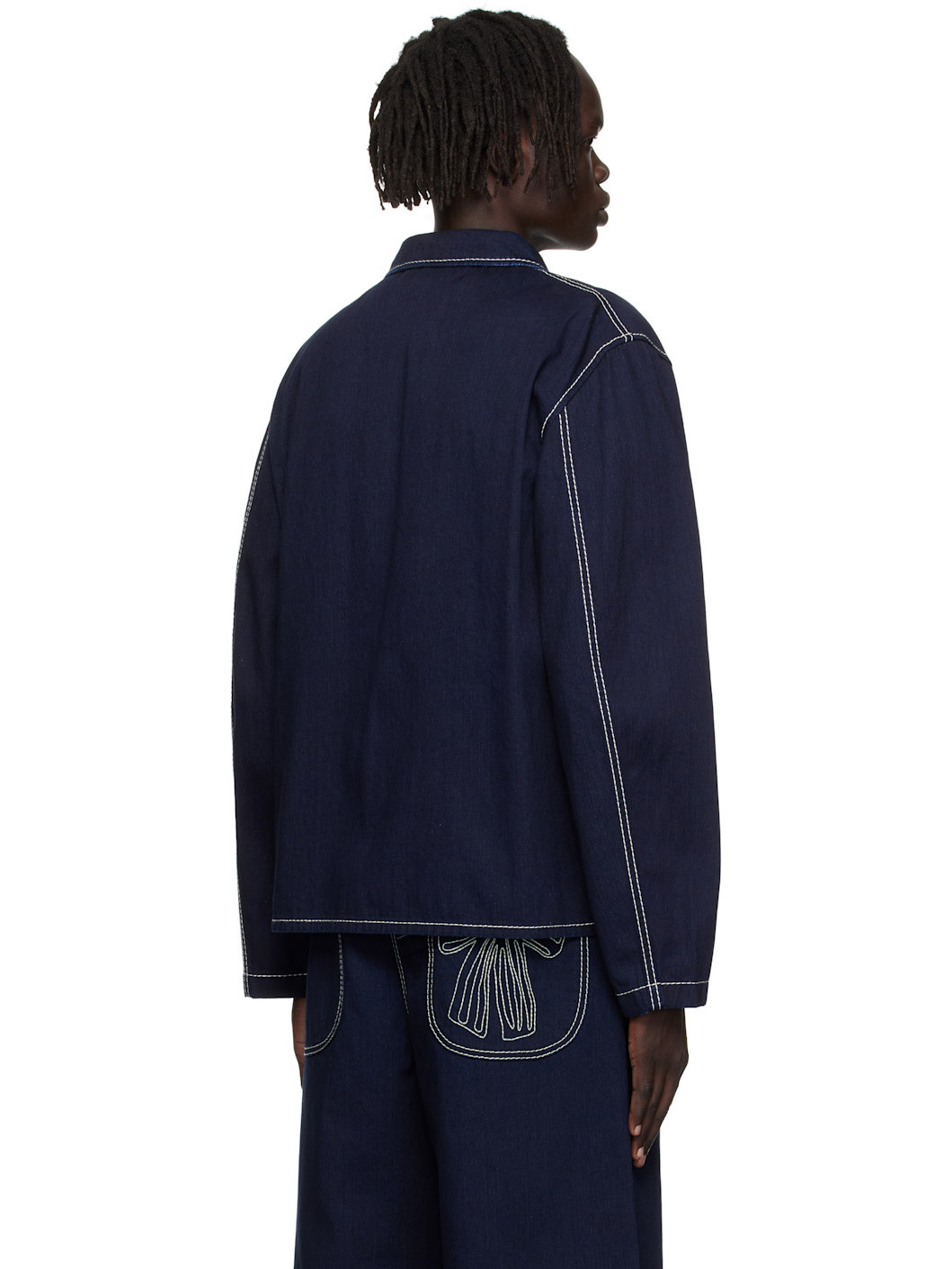 Blue Embroidered Denim Jacket - 3