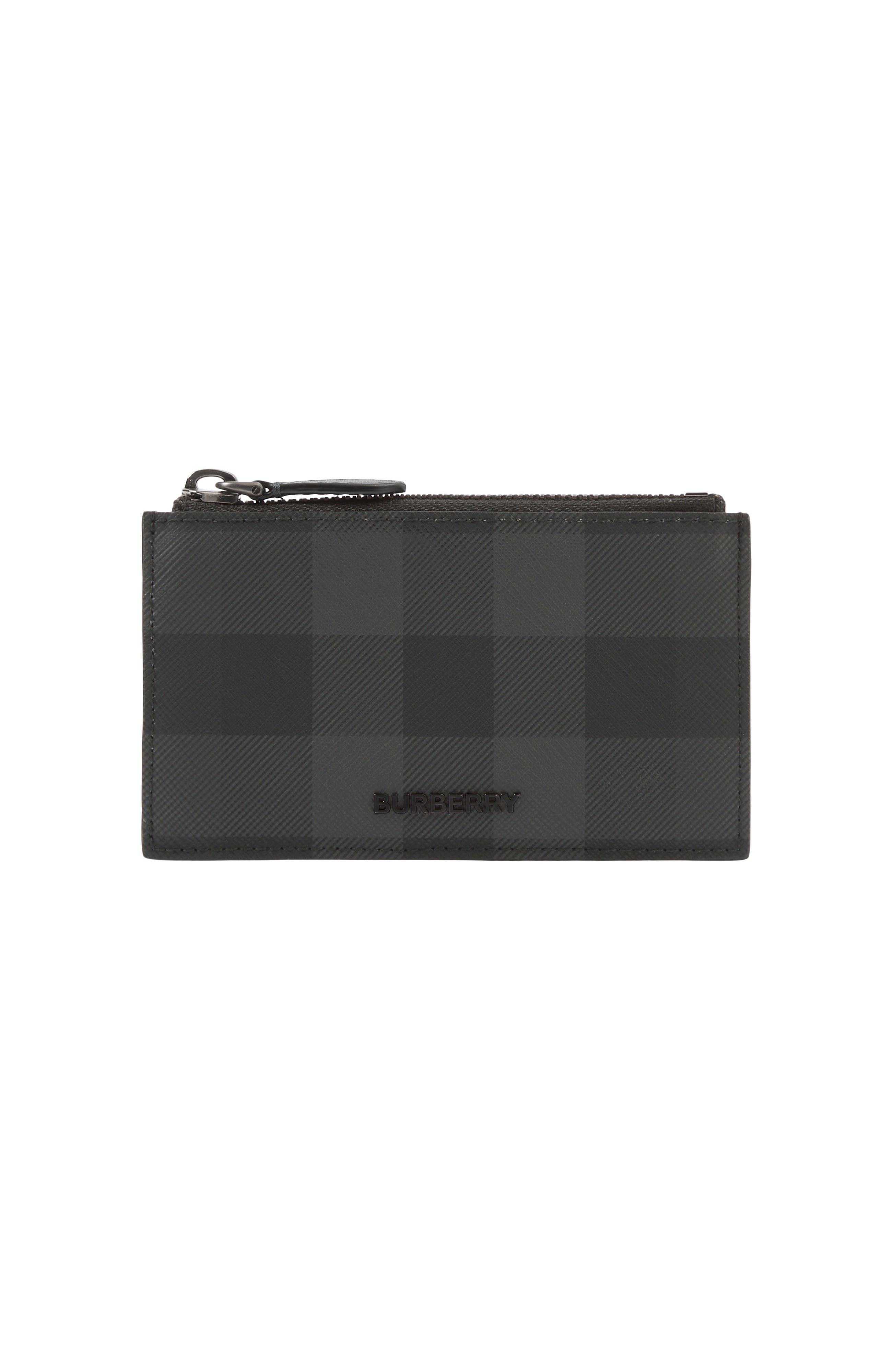 burberry Check Zip Card Case in Charcoal at Nordstrom - 1