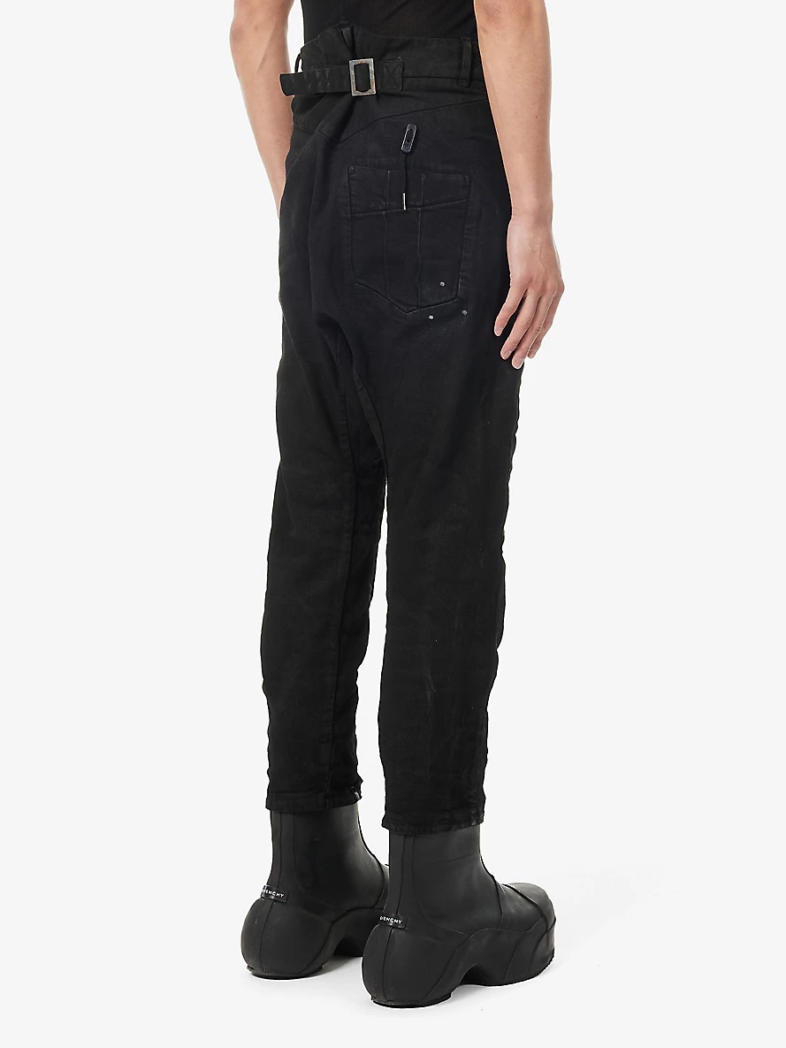 Asymmetric-waist drawstring-trim regular-fit stretch-denim jeans - 4