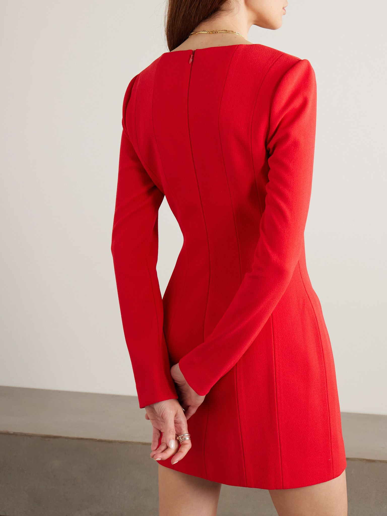 Cameron button-embellished crepe mini dress Red - 3