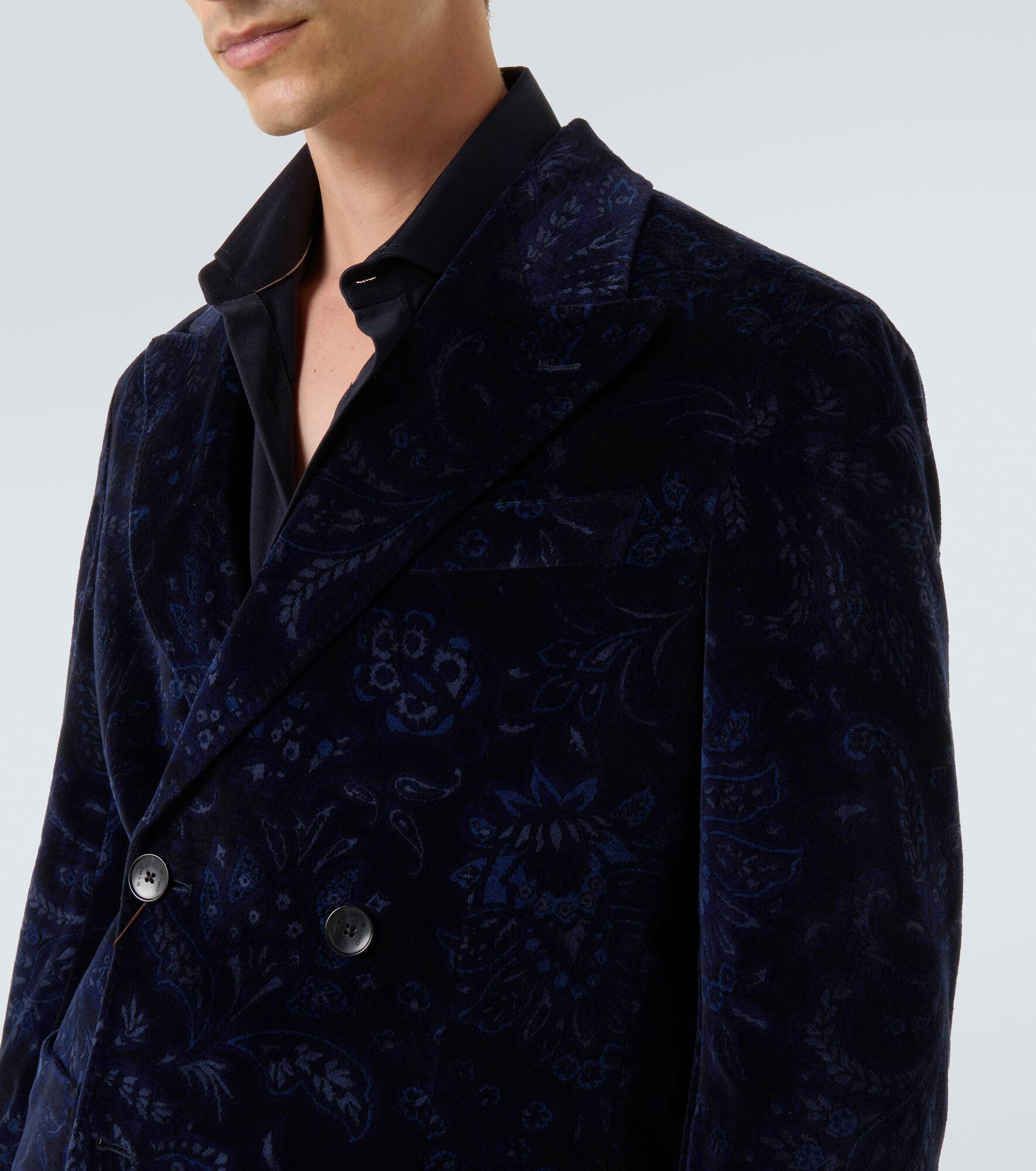 Double-breasted cotton-blend velvet blazer - 5