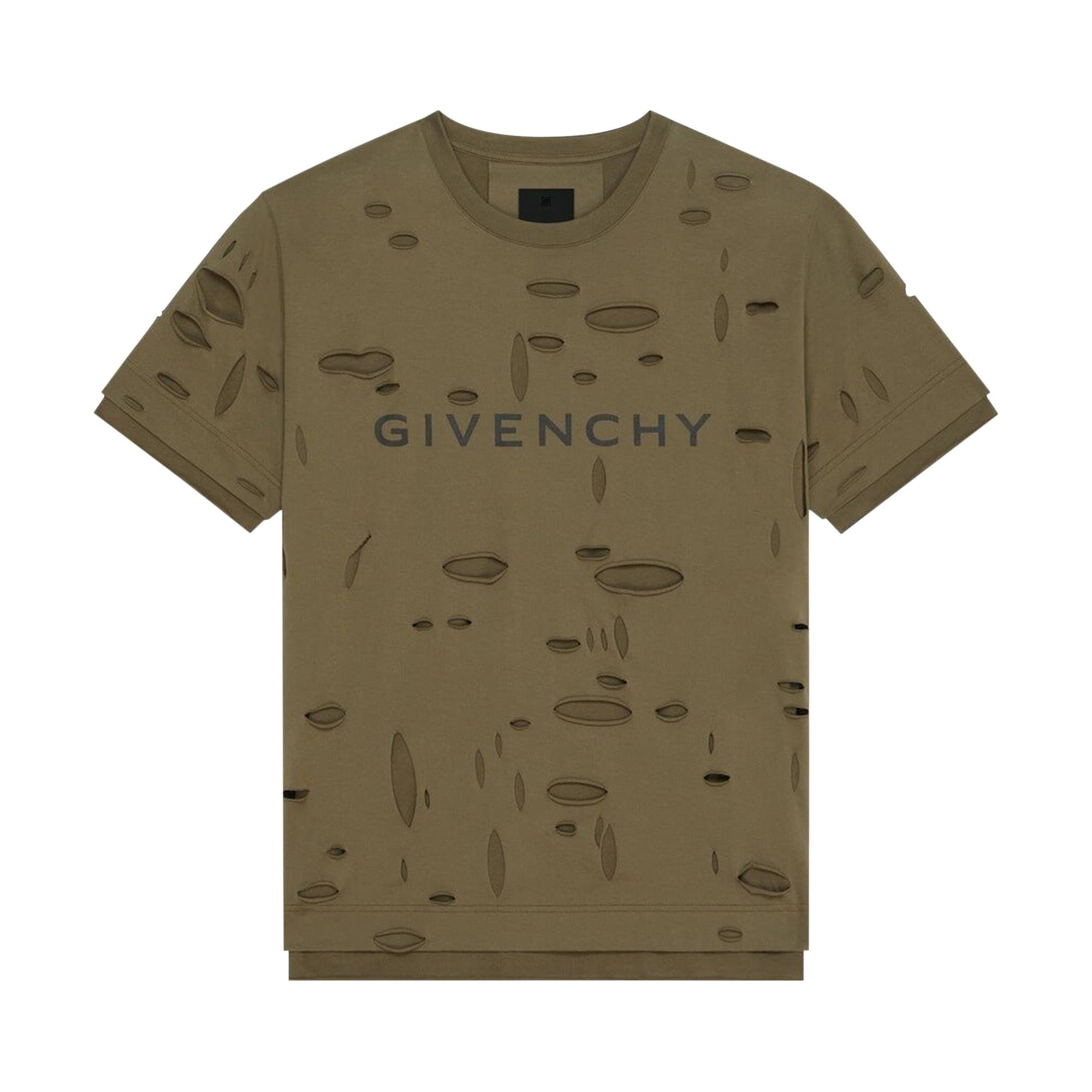 Givenchy 2 Layers Classic Fit Hole T-Shirt 'Khaki' - 1