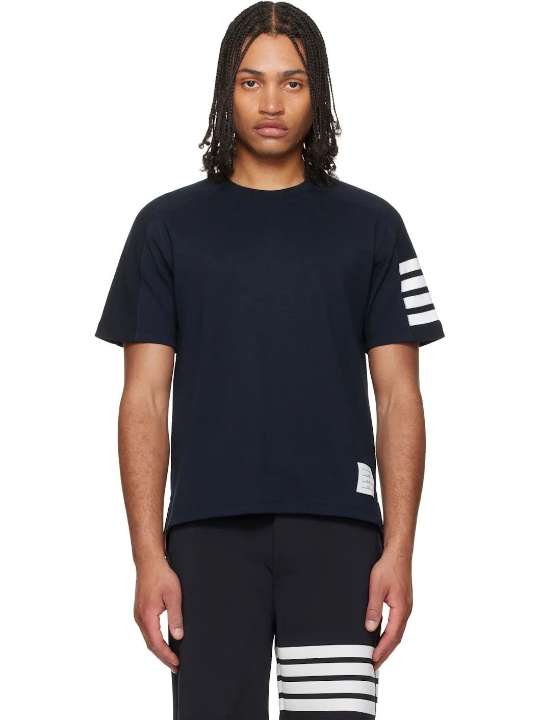 Navy Milano Cotton 4-Bar T-shirt - 1