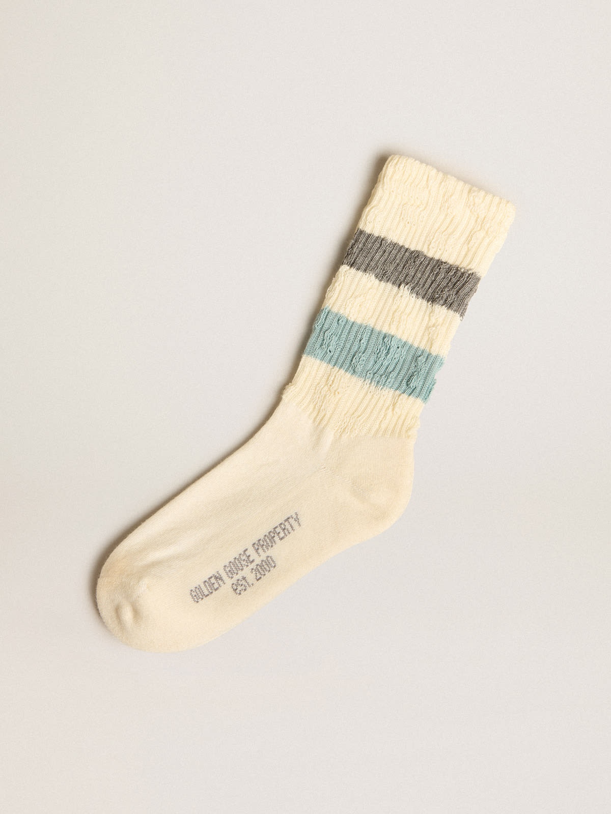 Socks in aged white with two-tone stripes - 1