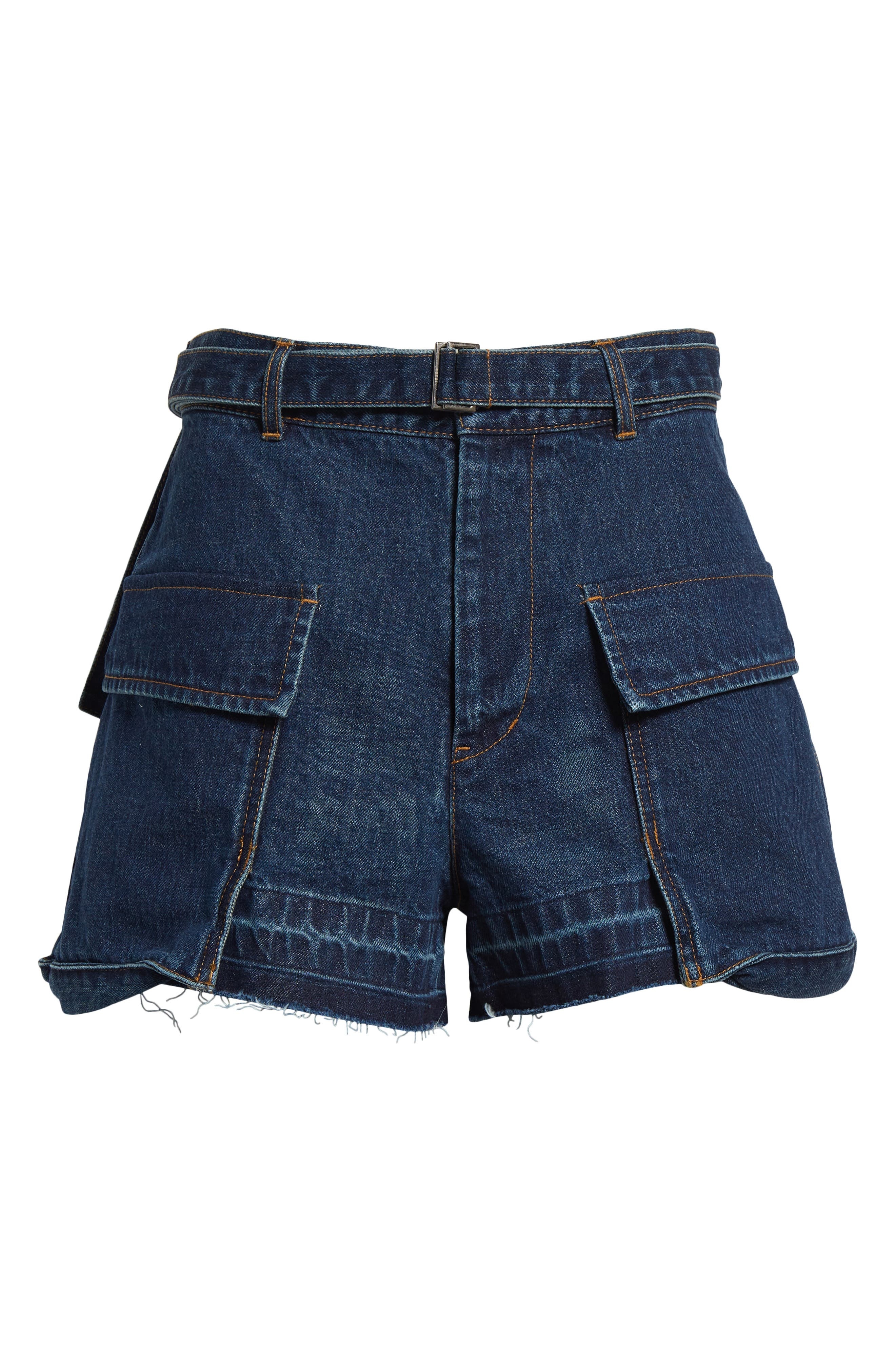 Sacai Belted Frayed Release Hem Cargo Denim Shorts in Blue 401 at Nordstrom - 6