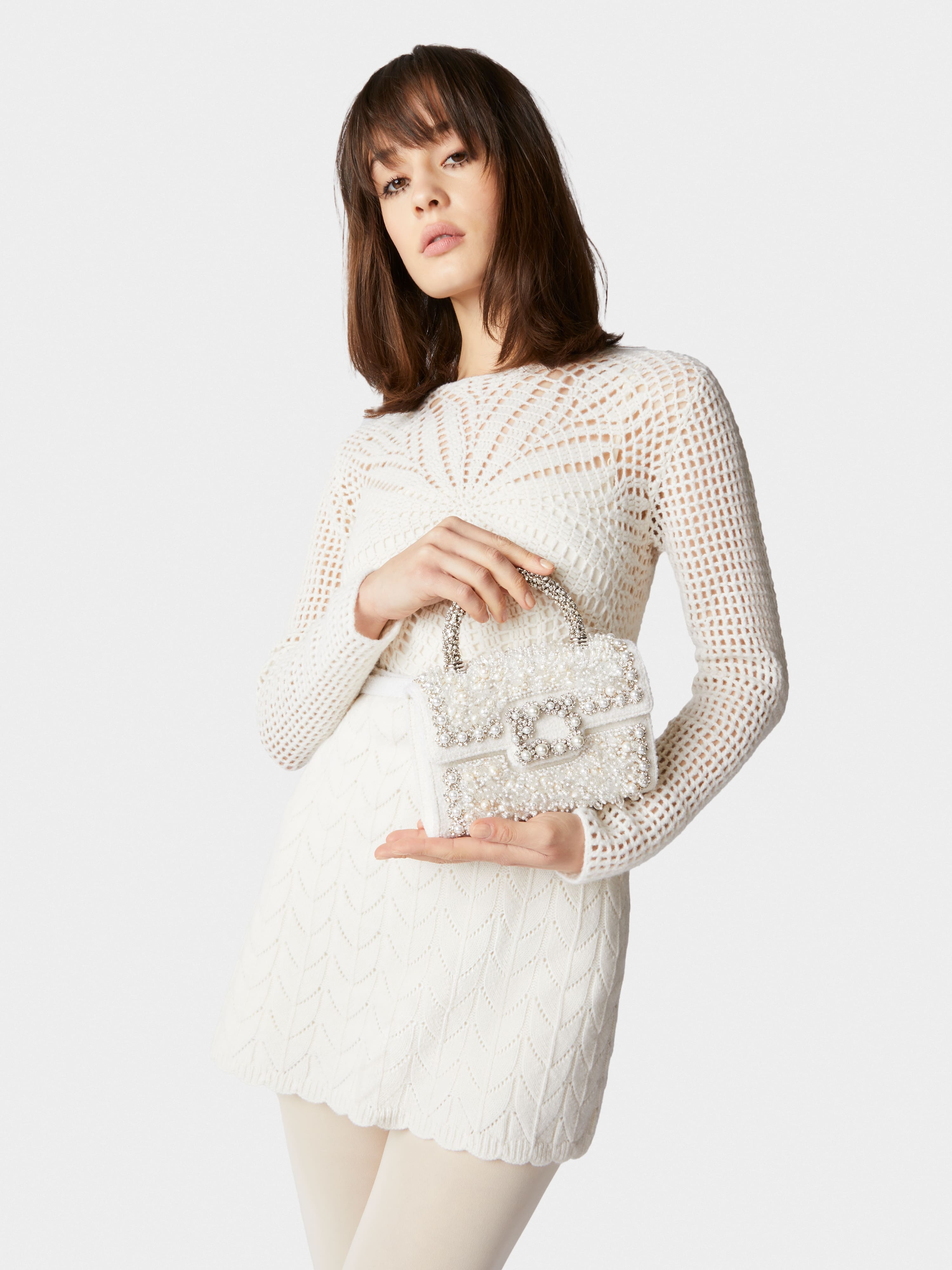 Roger Vivier Flower Strass Pearl Mini Buckle Jewel Clutch
