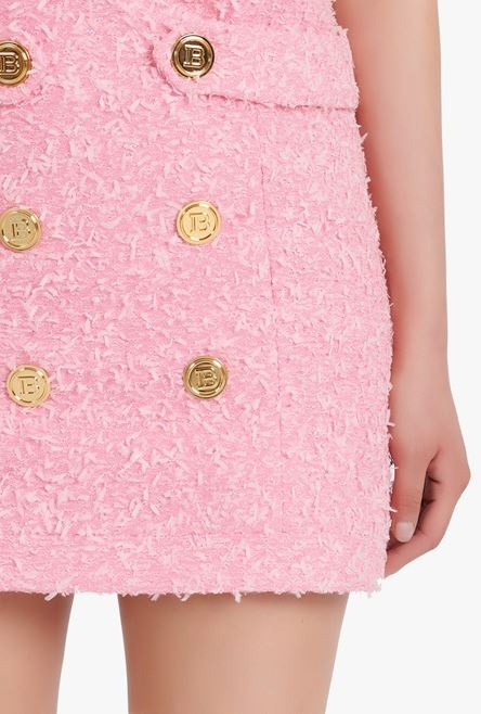 Short pink dress with gold-tone double-buttoned fastening - 8