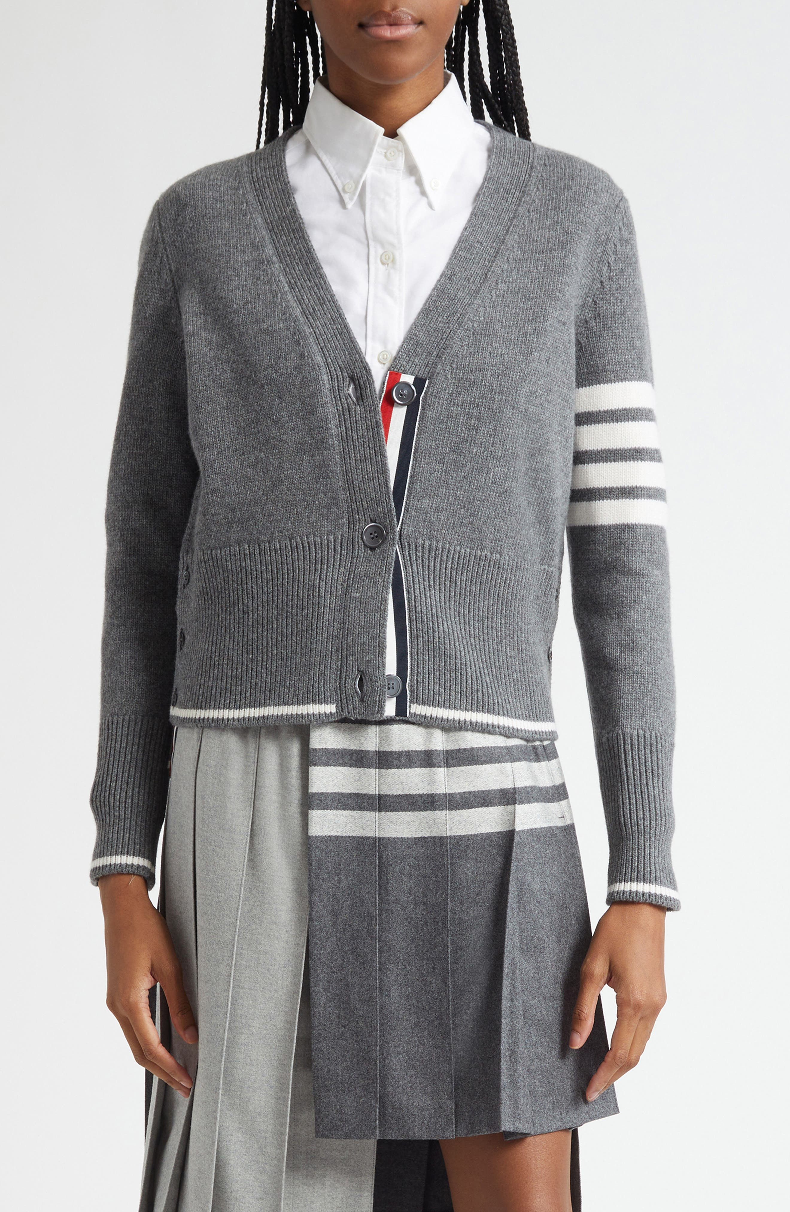 Thom Browne Intarsia Geese 4-Bar Wool Cardigan in Medium Grey at Nordstrom - 1