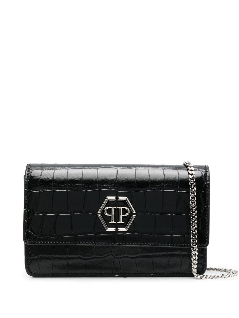 Superheroin crocodile-embossed clutch bag 1