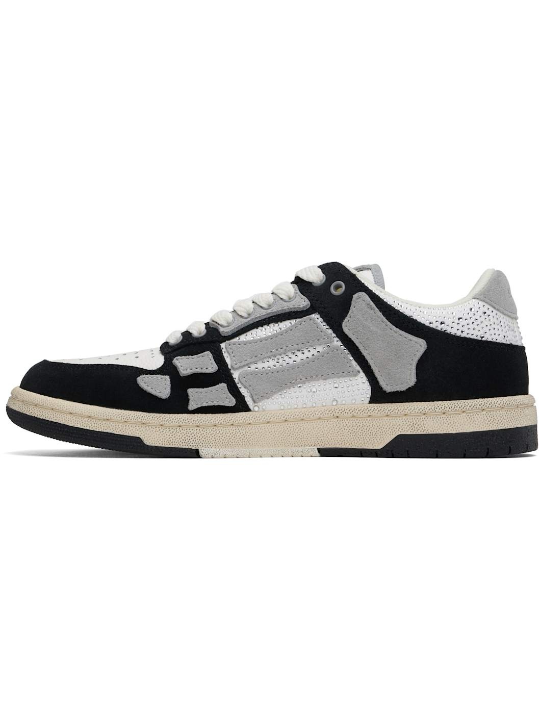 Black & White Crystal Skel-Top Low Sneakers - 3