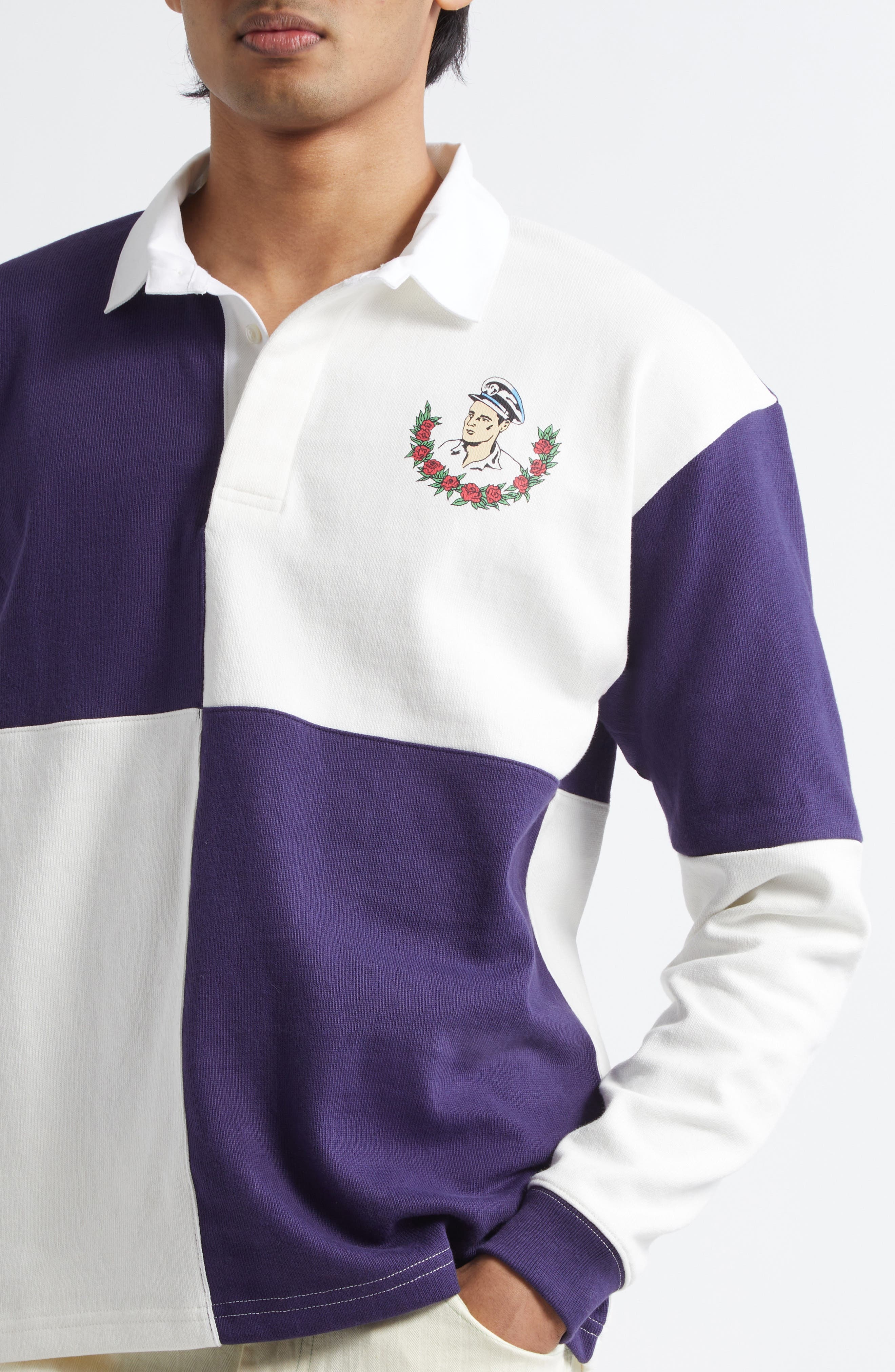 Bode Grandfather Colorblock Polo in Navy/White at Nordstrom - 4