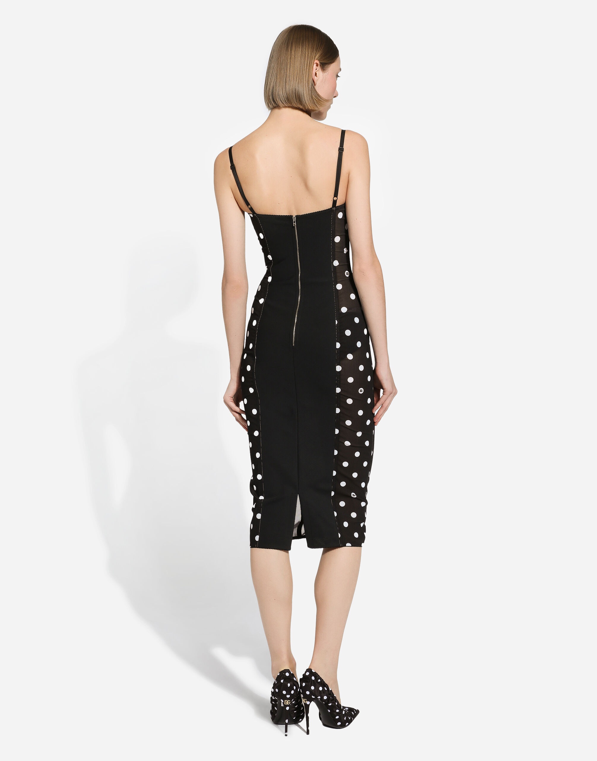 Marquisette sheath dress with polka-dot print and corset details - 3