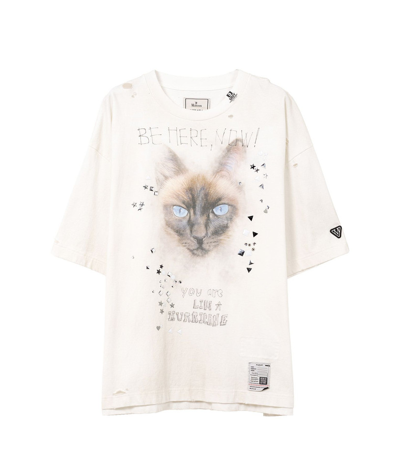 Cat Printed Embellished Distressed T-shirt 21