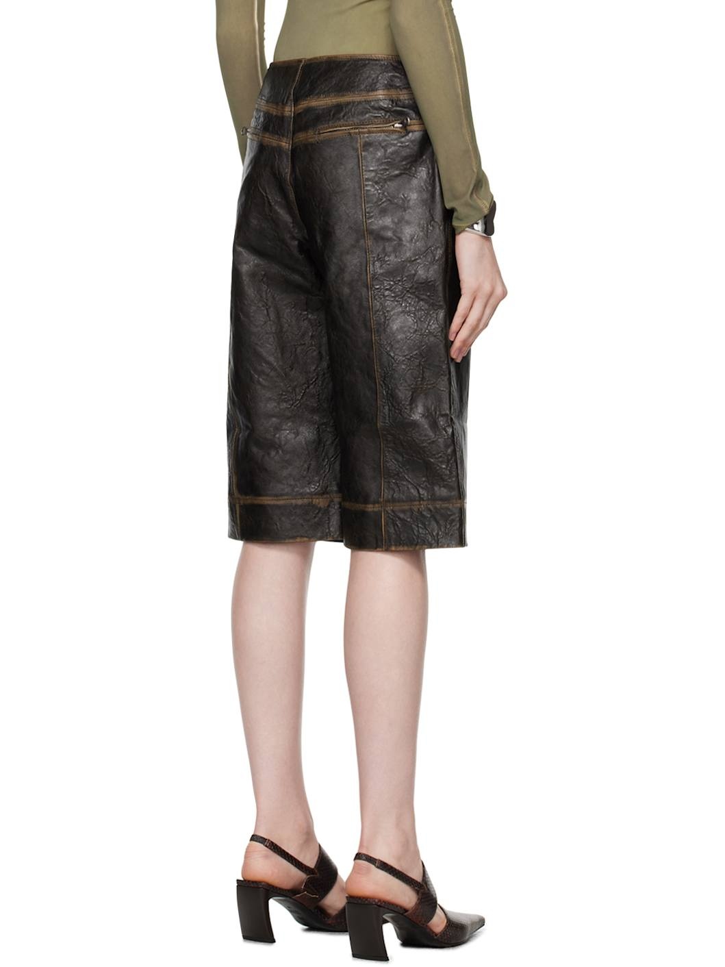 Brown SLK Leather Shorts - 3