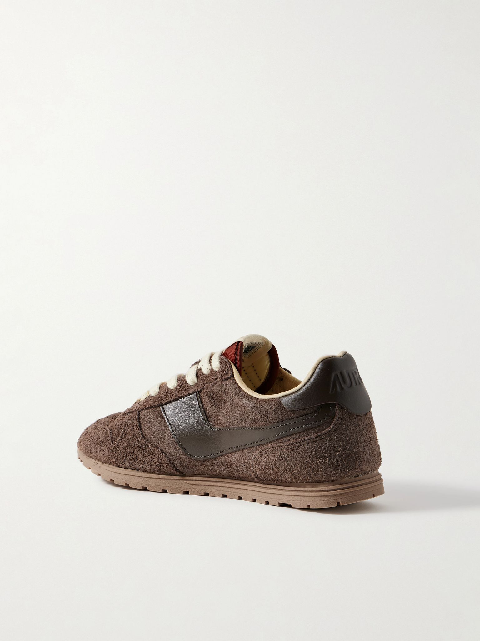 Windspin leather-trimmed brushed-suede sneakers Chocolate - 3