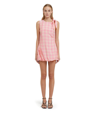 MSGM Check viscose crepe short draped dress with bow outlook
