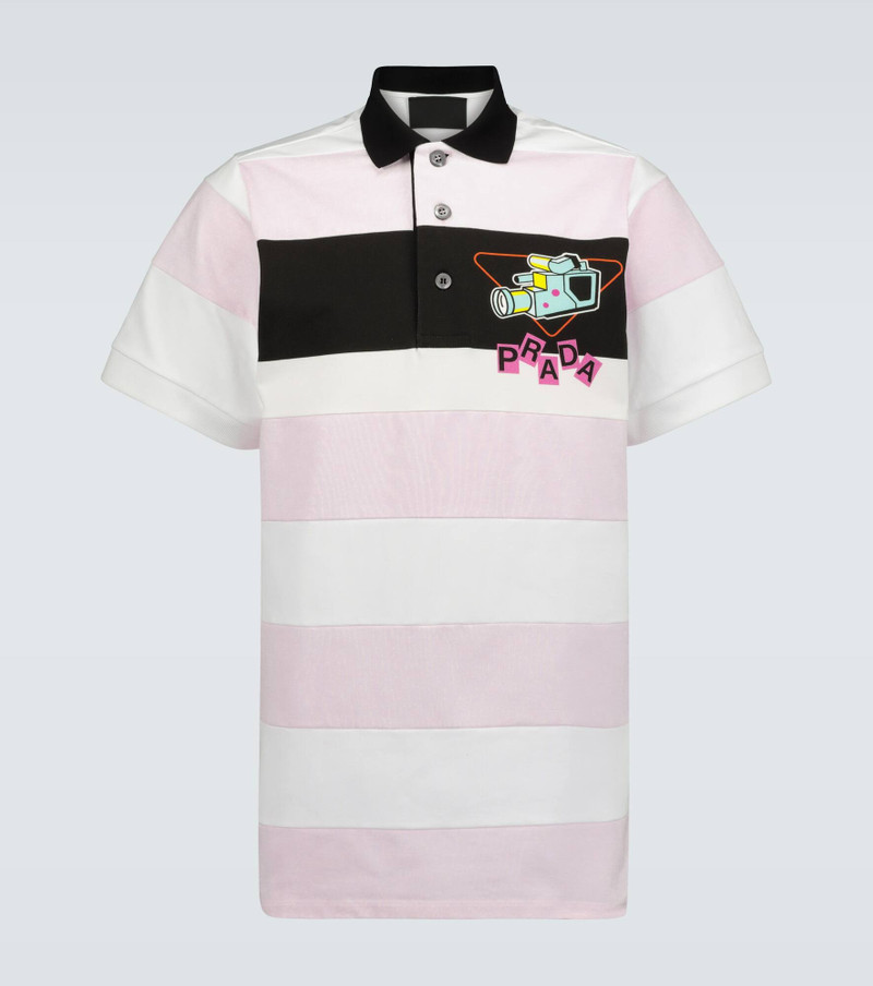 Camera print striped polo shirt 1