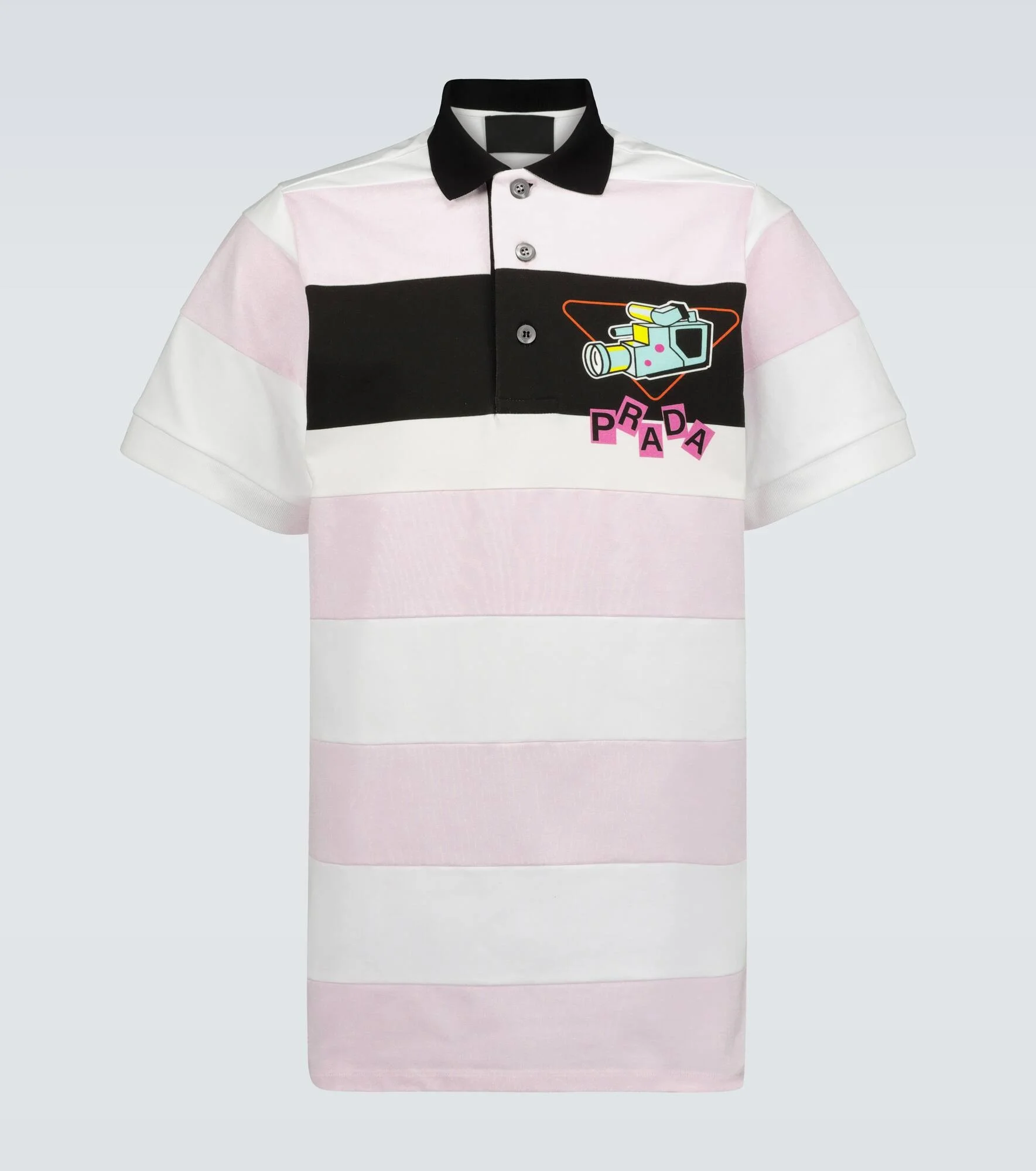 Camera print striped polo shirt - 1