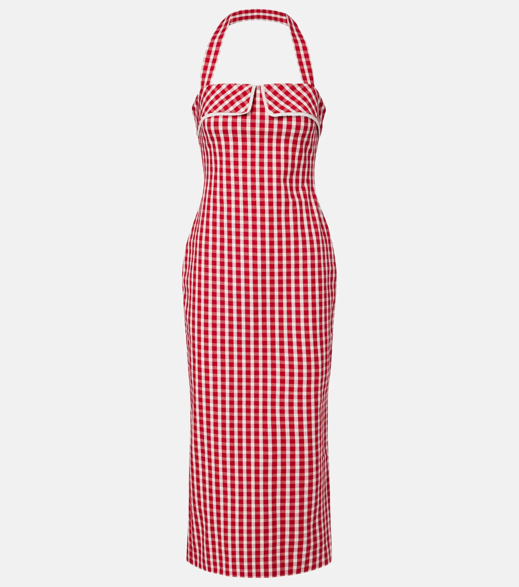Ebony gingham lace-trimmed cotton-blend midi dress - 1