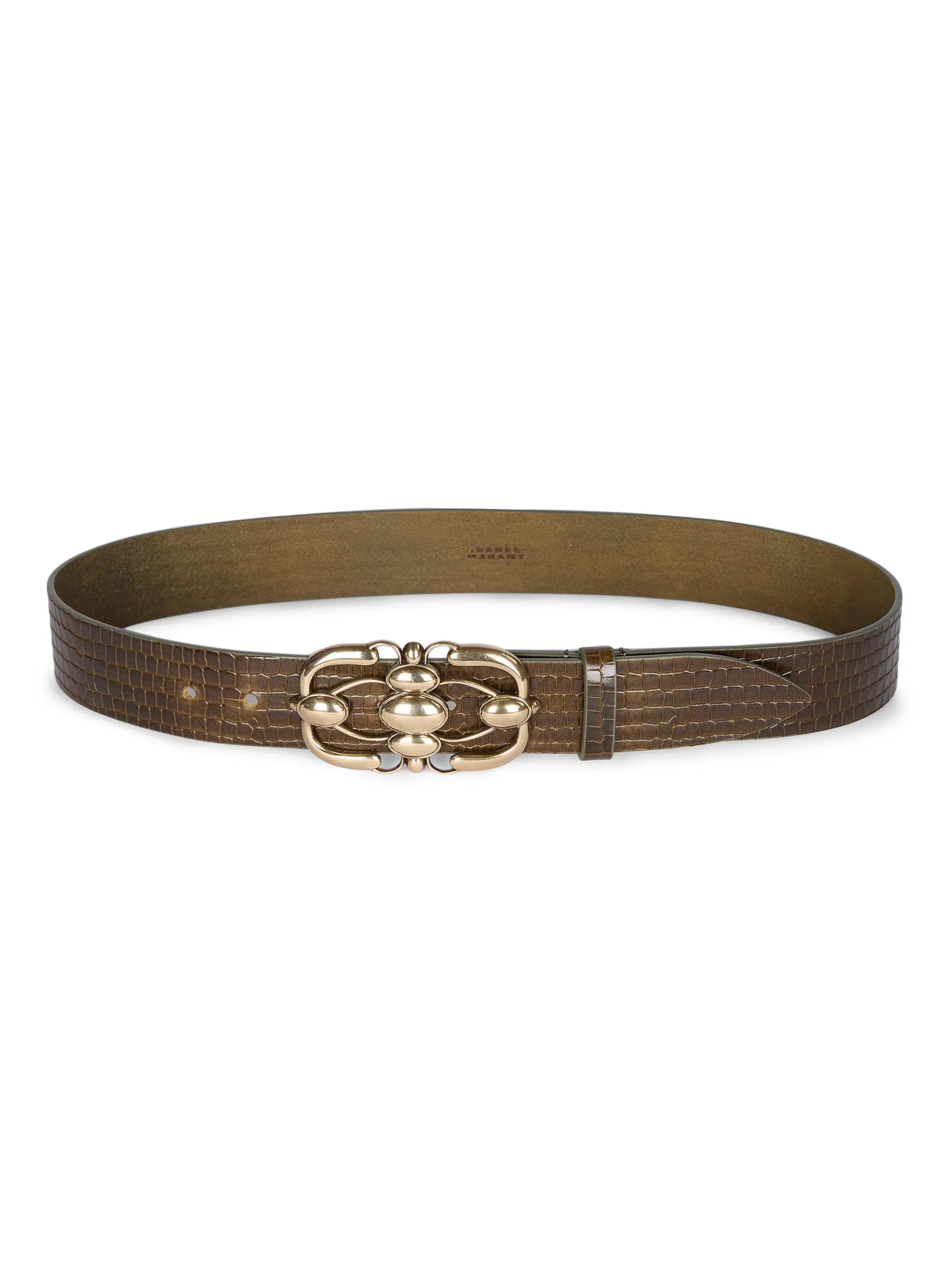 Women's Mirko Croc-Embossed Leather Belt - Dark Khaki - 1