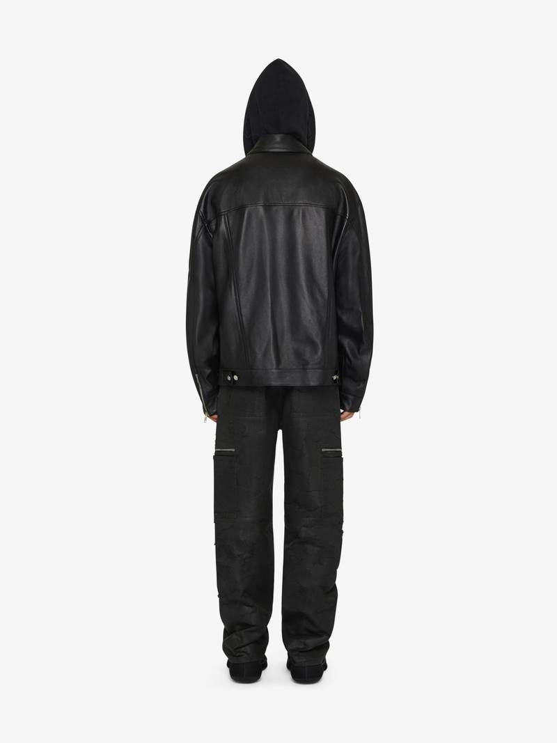 CLASSIC FIT TRUCKER JACKET IN NAPPA LEATHER WITH HOOD 4