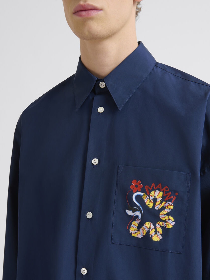 DEEP BLUE COTTON LONG-SLEEVED SHIRT WITH SNAKE PRINT - 4