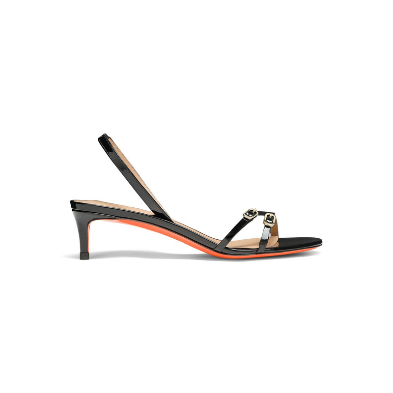 Women's black patent leather mid-heel sandal - 1