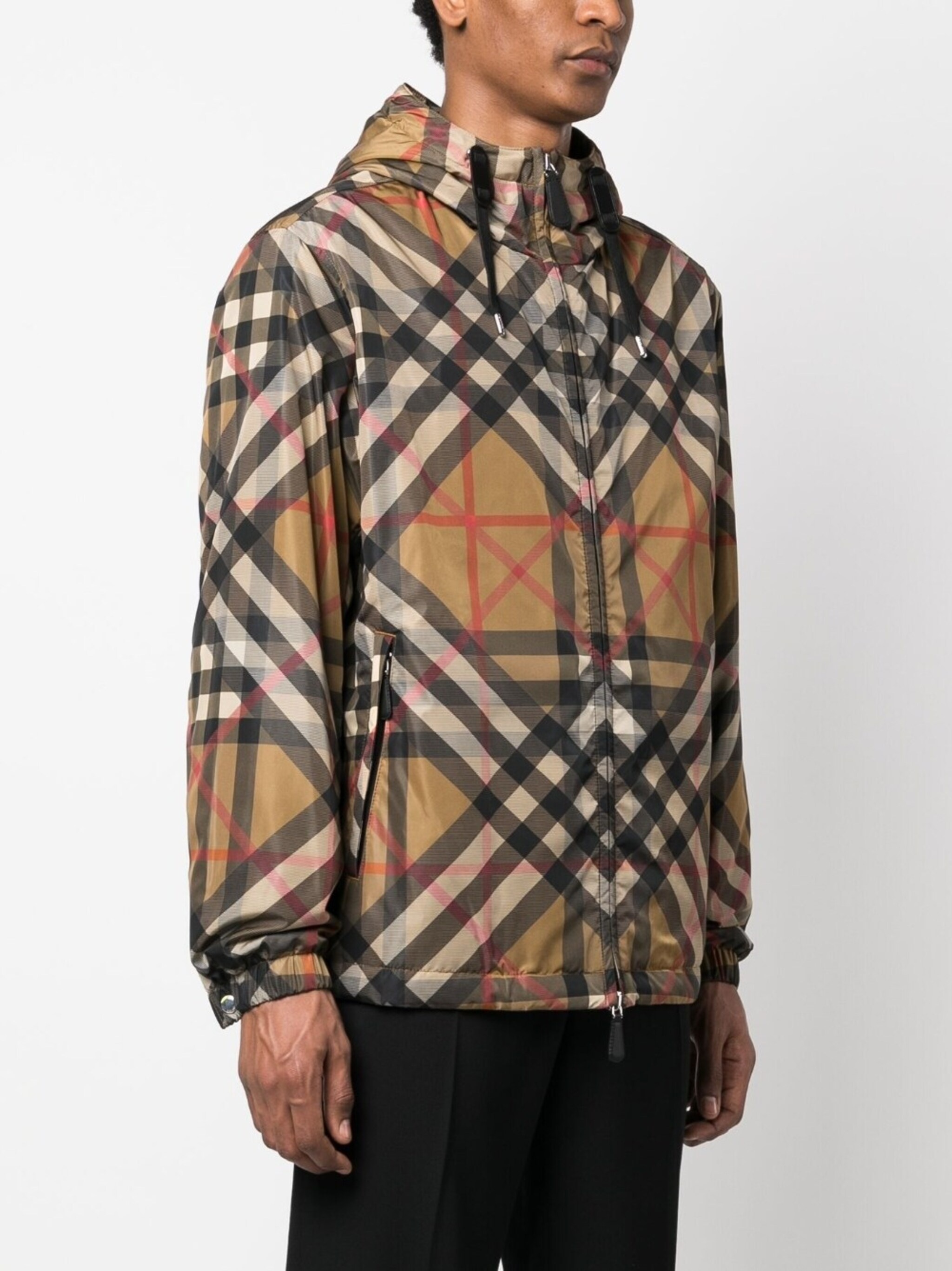 plaid drawstring hooded jacket - 3