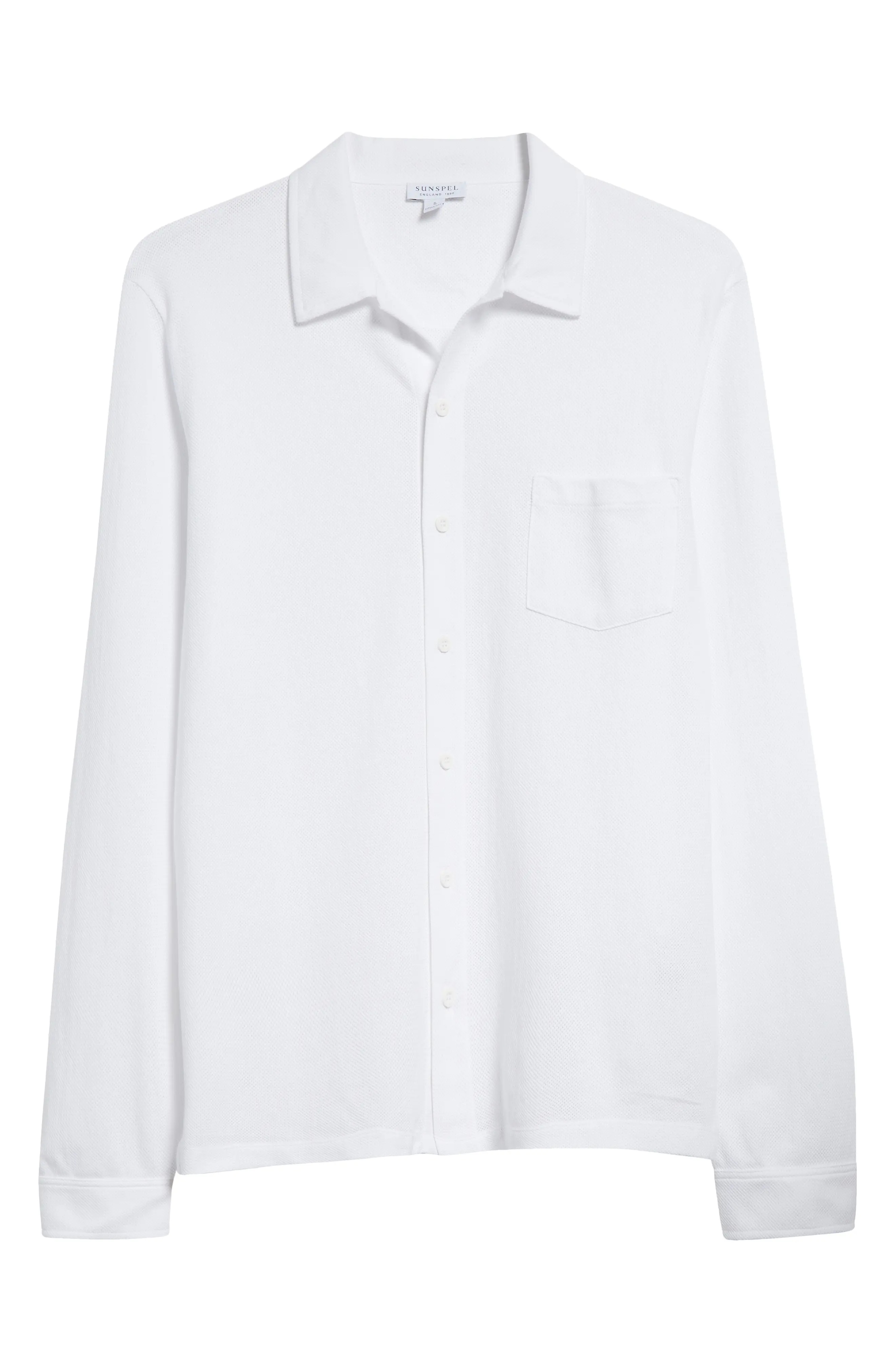 Riviera Long Sleeve Cotton Mesh Button-Up Shirt - 5