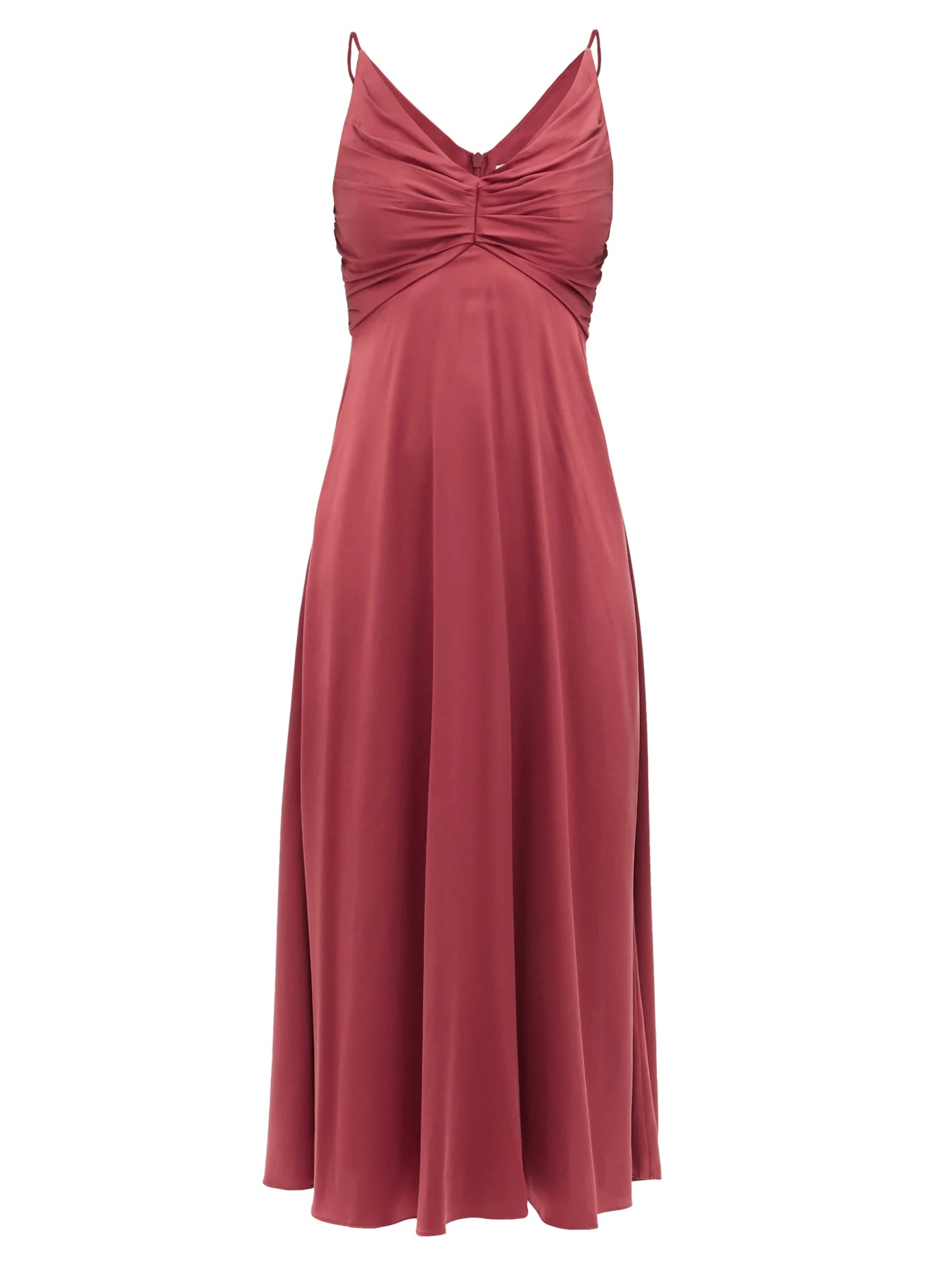 Ruched silk-blend satin midi dress - 1