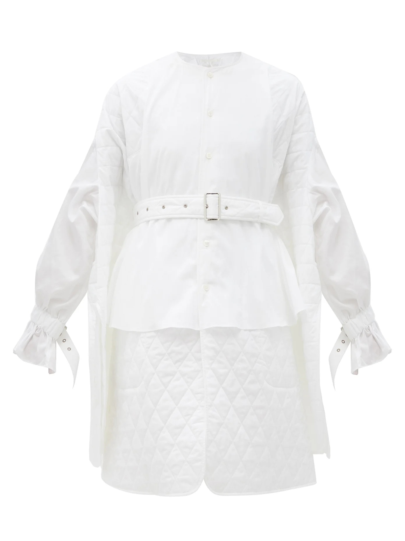 Quilted-panel cotton shirt dress - 1