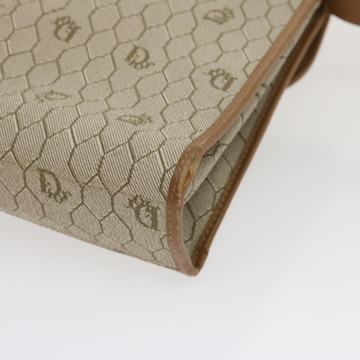 DIOR Honeycomb Canvas Hand Bag Leather Beige - 15