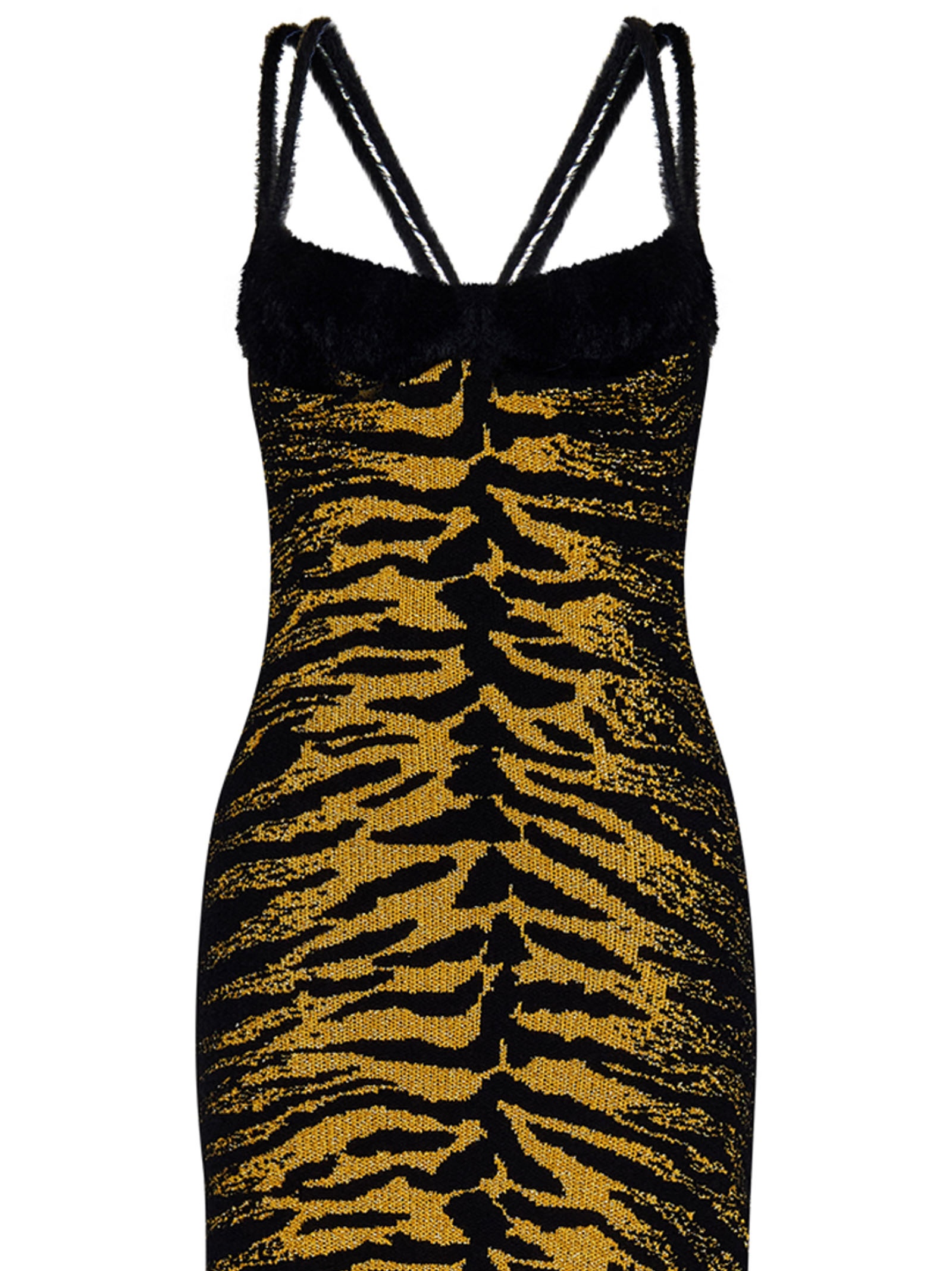 Long yellow and black jacquard dress with degrad?-effect Zebra pattern and crossed straps on the bac - 4