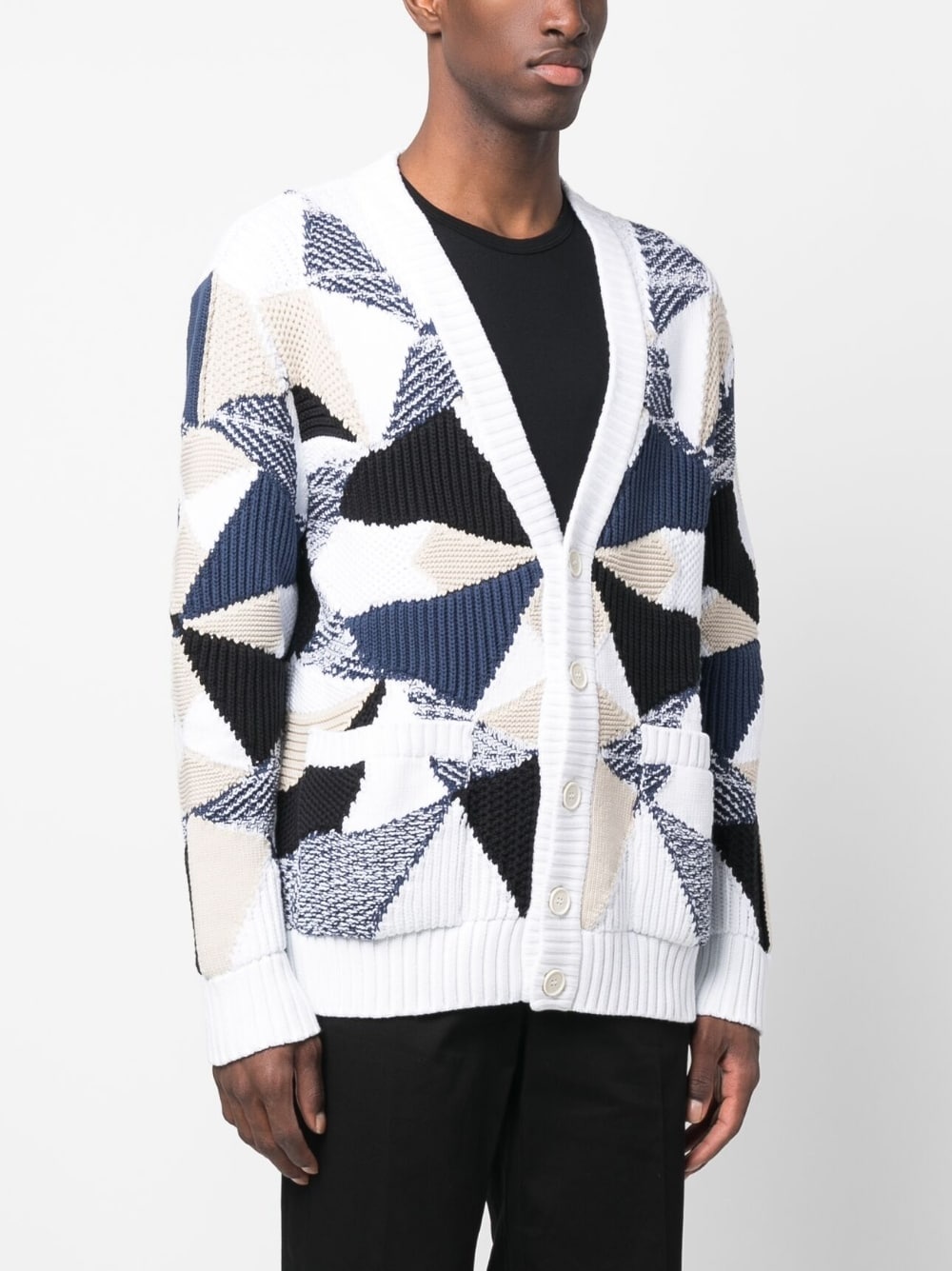 geometric-pattern V-neck cardigan - 3