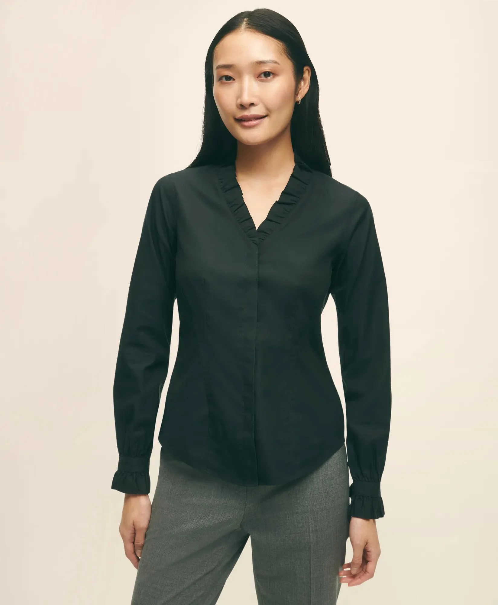 Fitted Non-Iron Stretch Supima® Cotton Ruffle Dress Shirt - 1