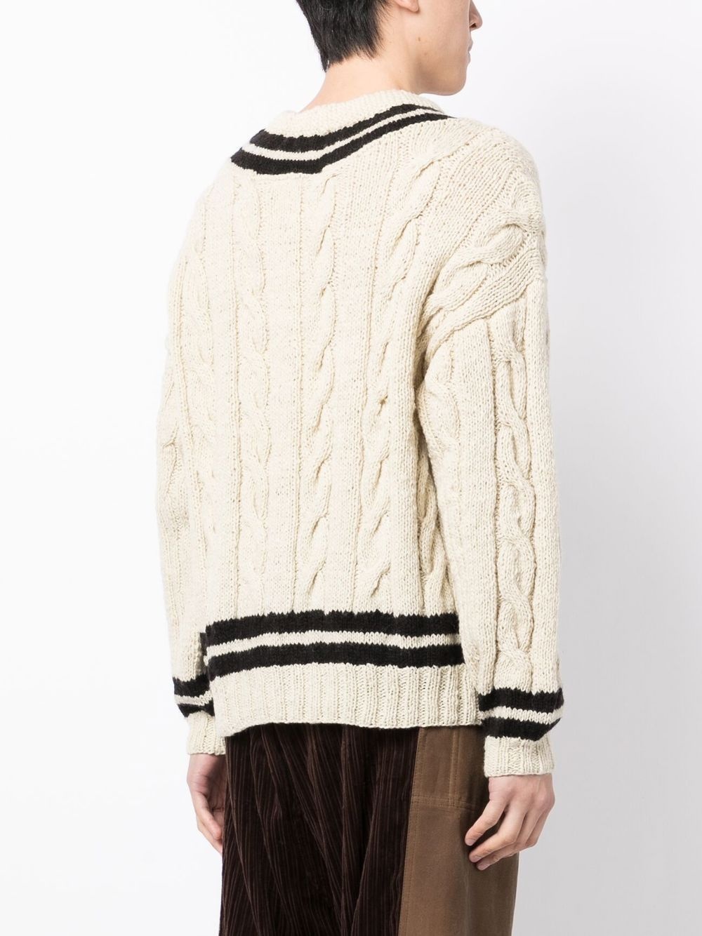 cable-knit V-neck jumper - 4