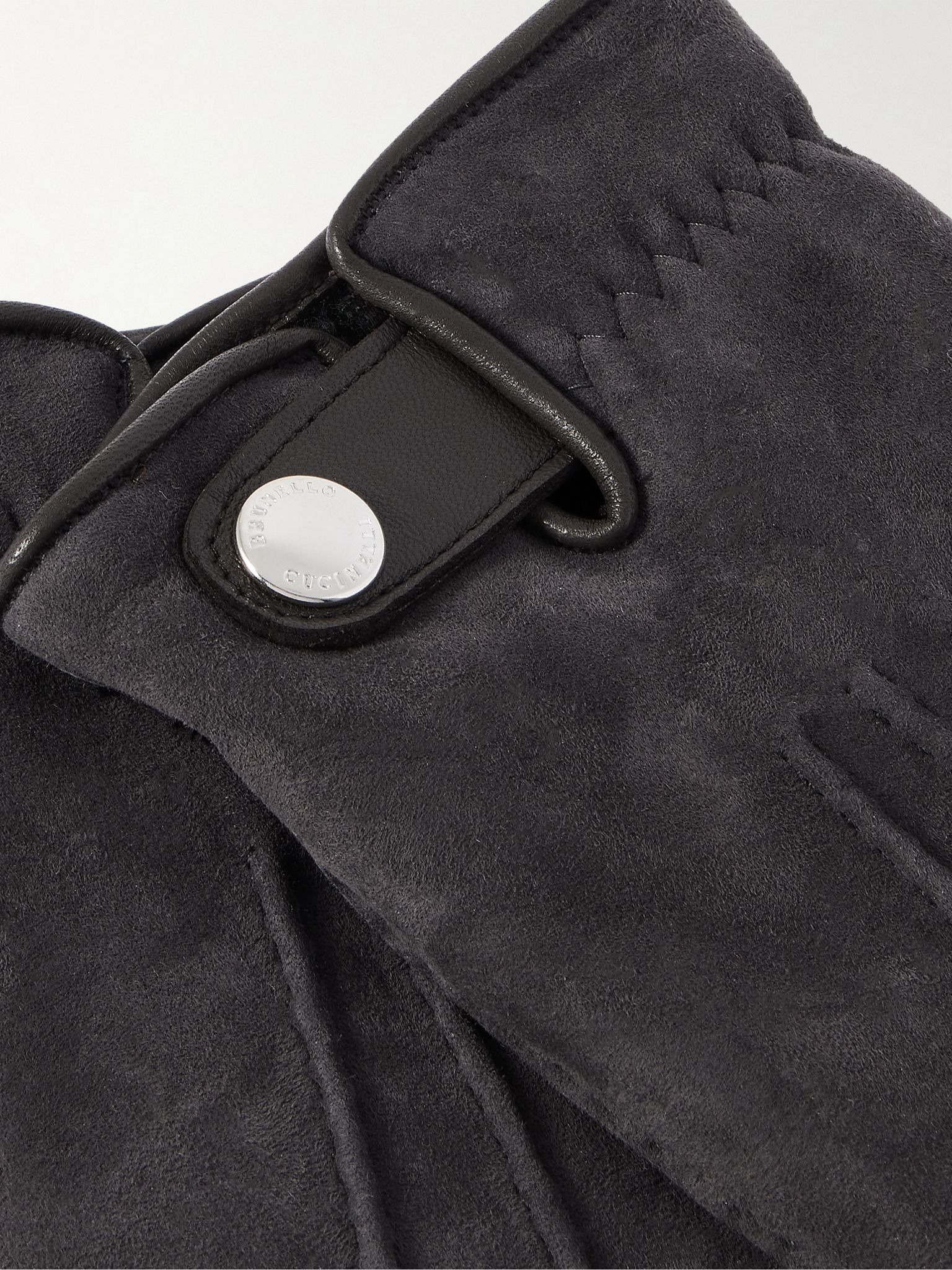 Leather-Trimmed Suede Gloves Black - 2