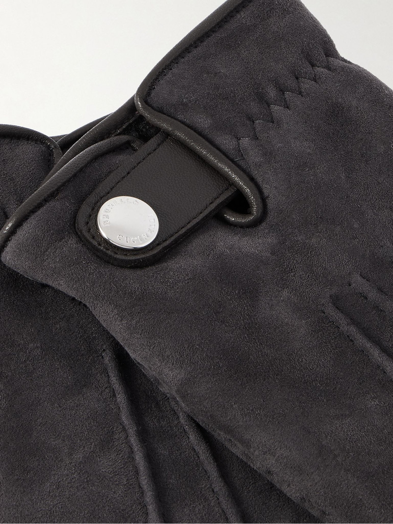 Brunello Cucinelli Leather-Trimmed Suede Gloves Black outlook