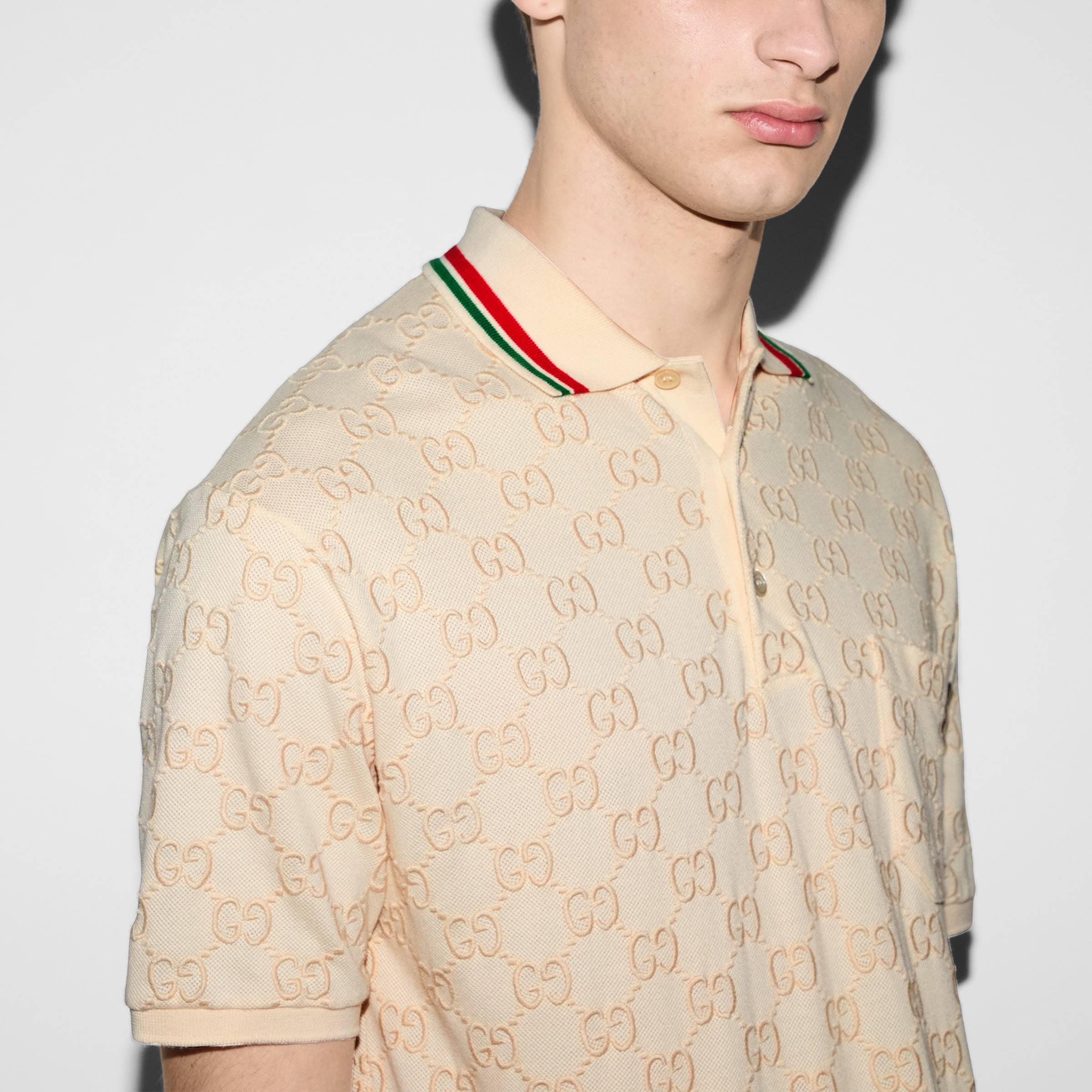 Cotton piquet polo with GG - 5