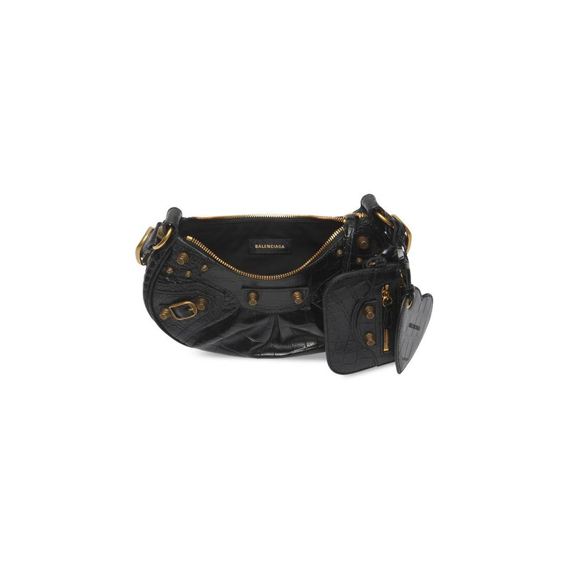 Women's Le Cagole Xs Shoulder Bag Crocodile Embossed in Black 5