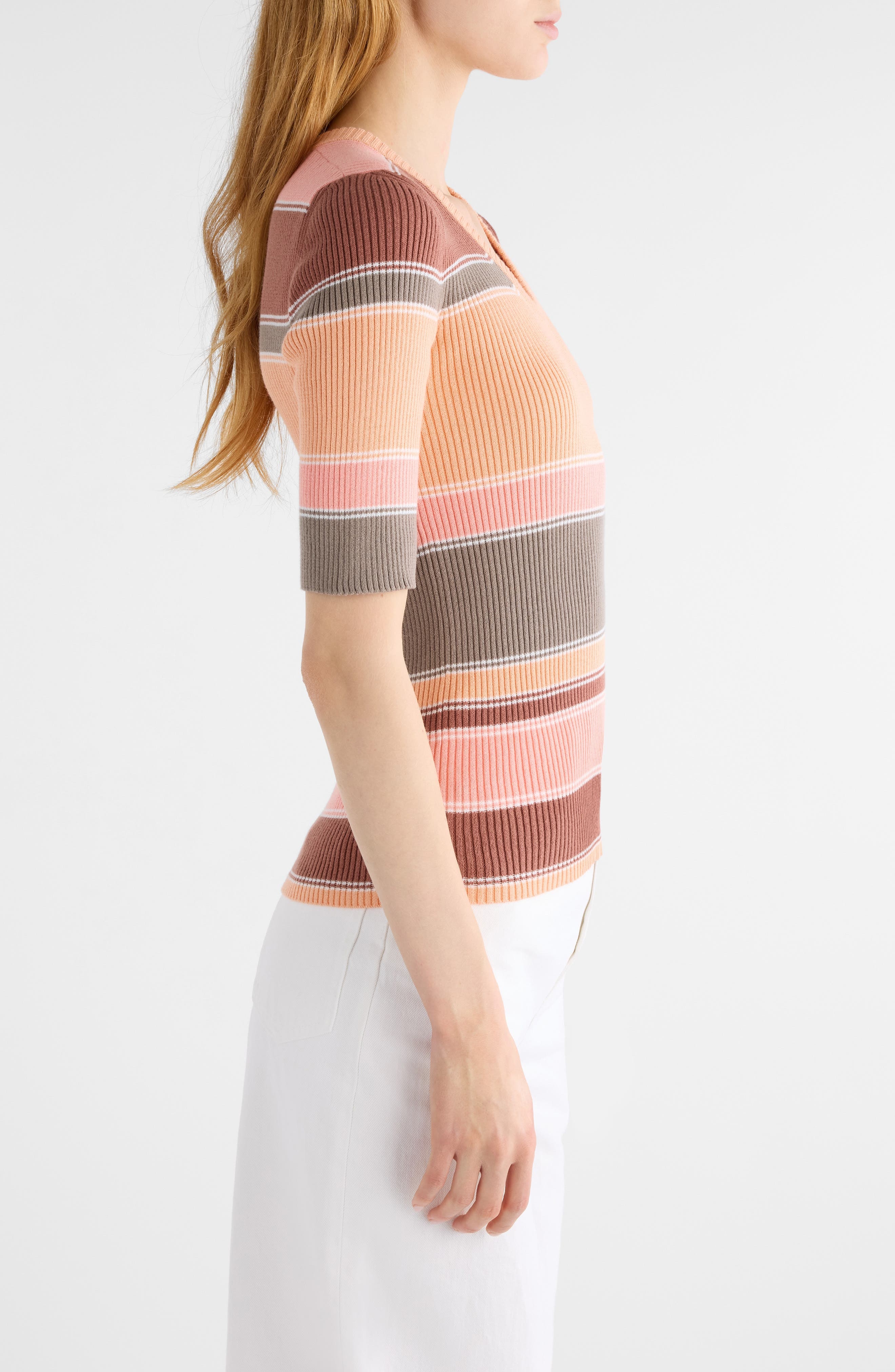Chloé Stripe Cotton Rib Top in Orange Multi at Nordstrom - 4