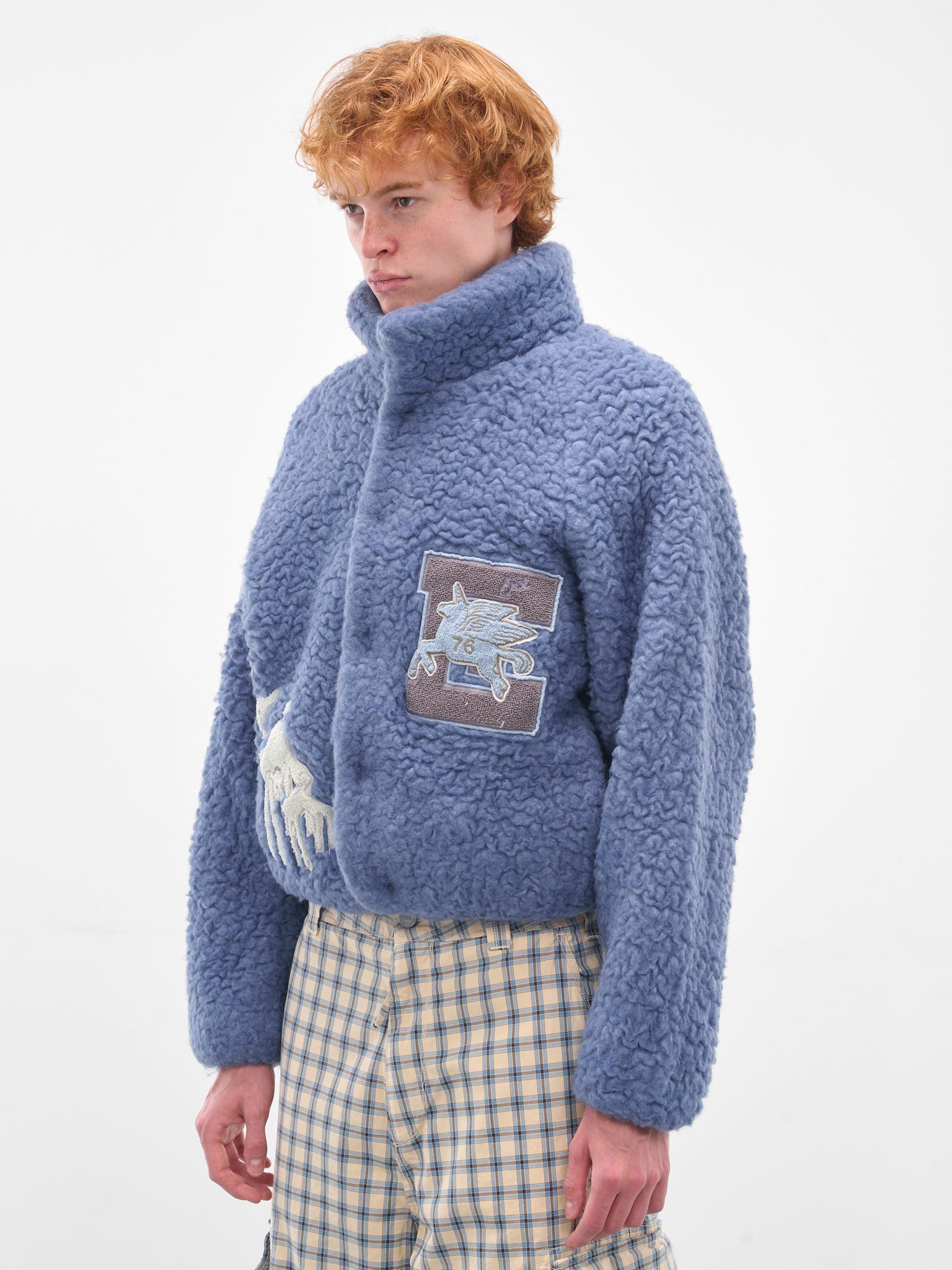 Blue Oversized Varsity Shearling Jacket - 2