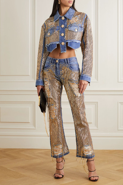 Balmain Embellished distressed high-rise straight-leg jeans outlook