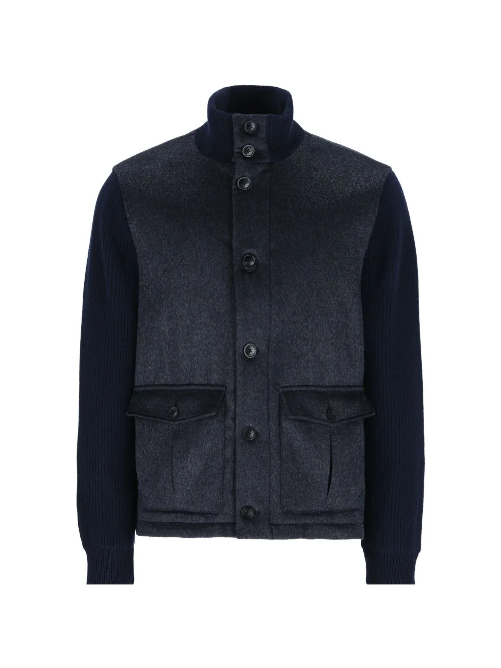 knitted-sleeve button-up jacket - 1