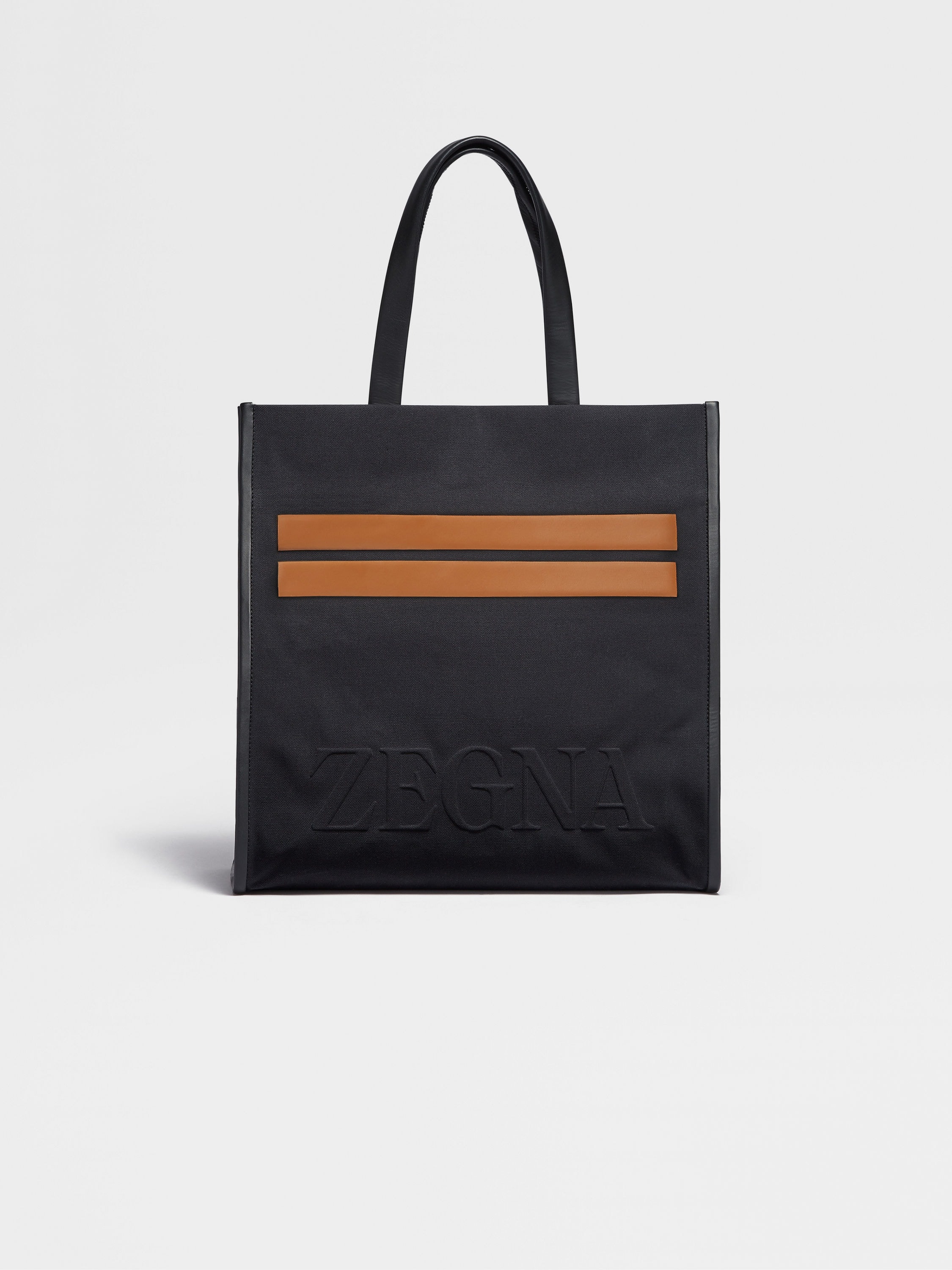 BLACK COTTON AND LEATHER START UP TOTE BAG - 1