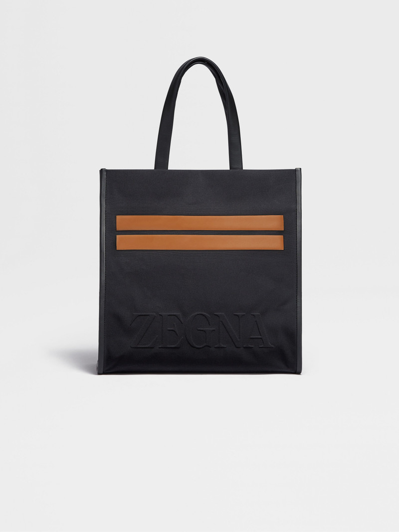 BLACK COTTON AND LEATHER START UP TOTE BAG 1