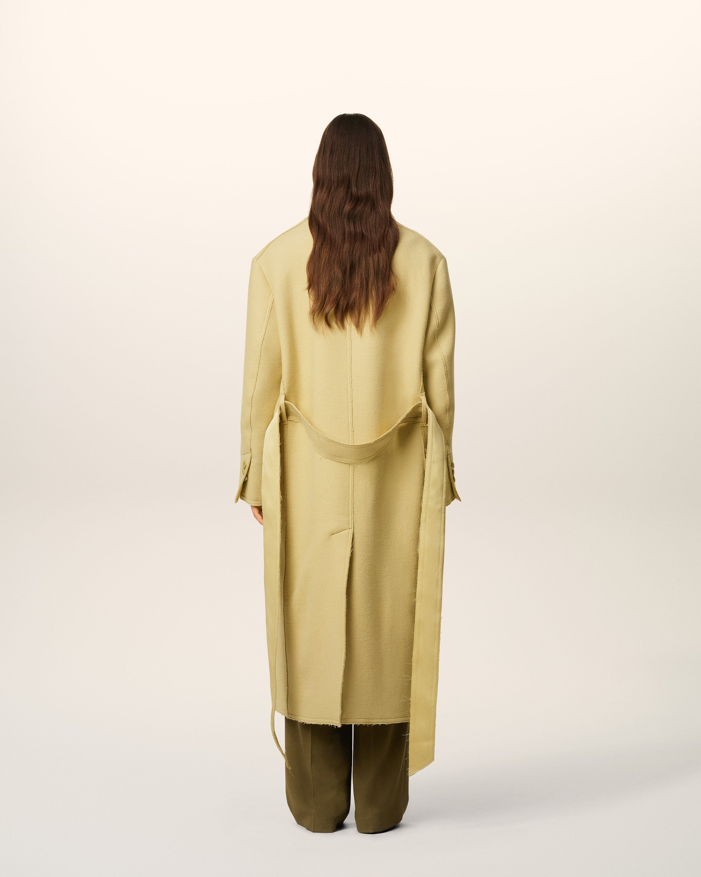 GREEN WOOL DOUBLE BREASTED LONG COAT - 20