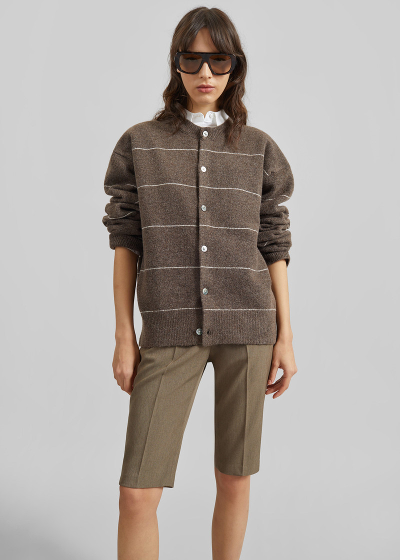 Stenvad Crewneck Cardigan - Brown/White Stripe 5