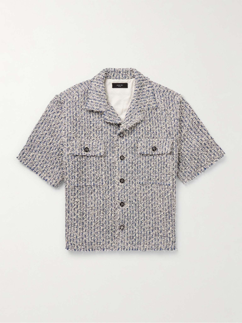 Camp-Collar Frayed Cotton-Blend Tweed Overshirt 1
