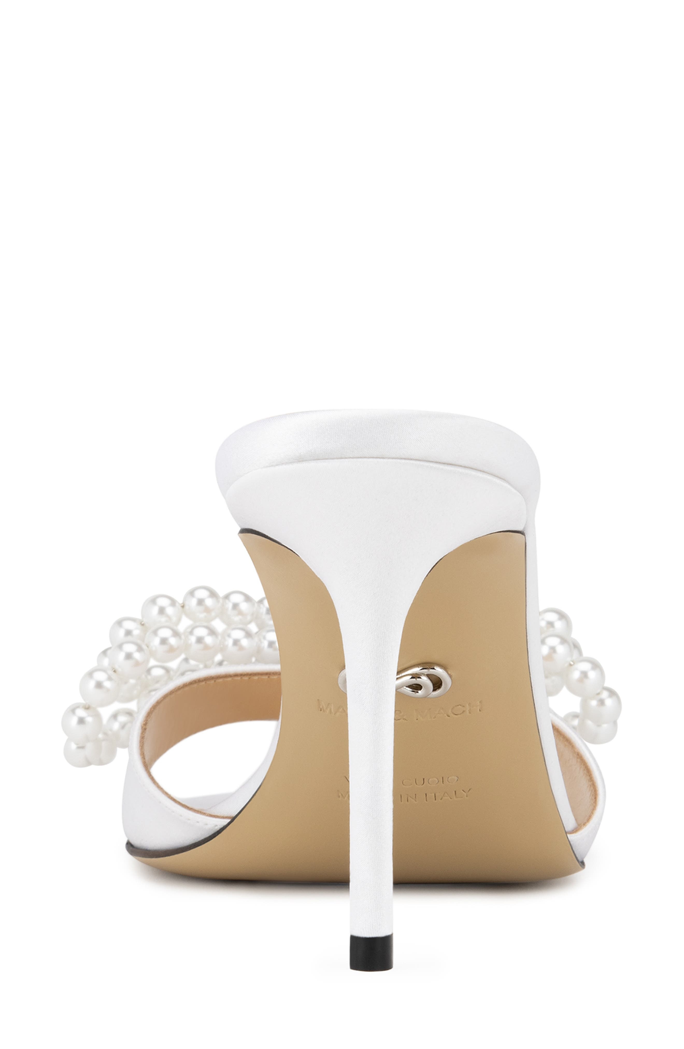 Mach & Mach Double Faux Pearl Bow Sandal in White at Nordstrom - 4